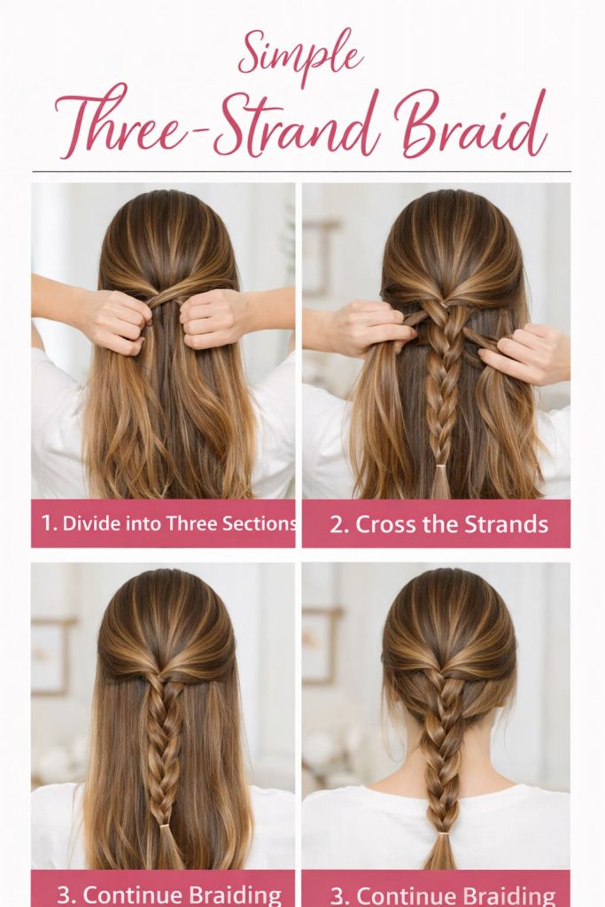 Simple Three-Strand Braid hairstyle for long hairs